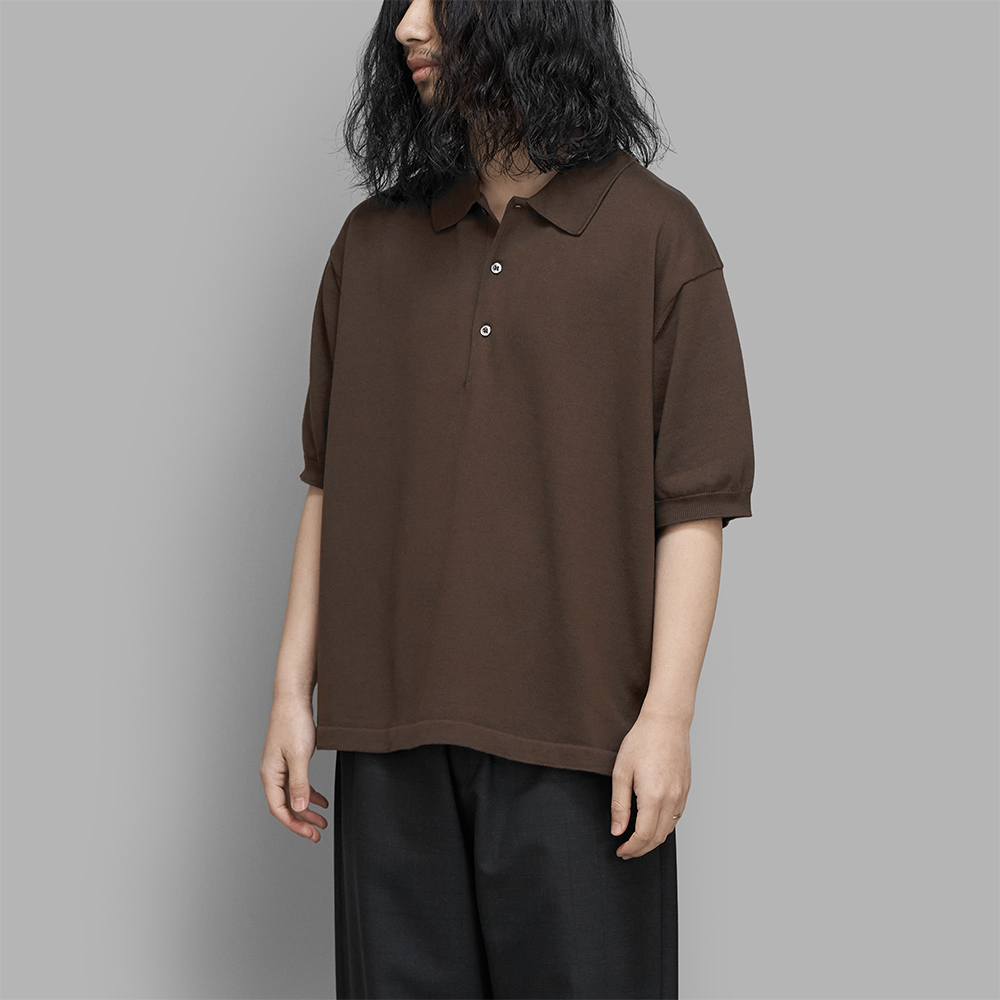 A.PRESSE / Cotton Knit S/S Polo Shirt (Brown)