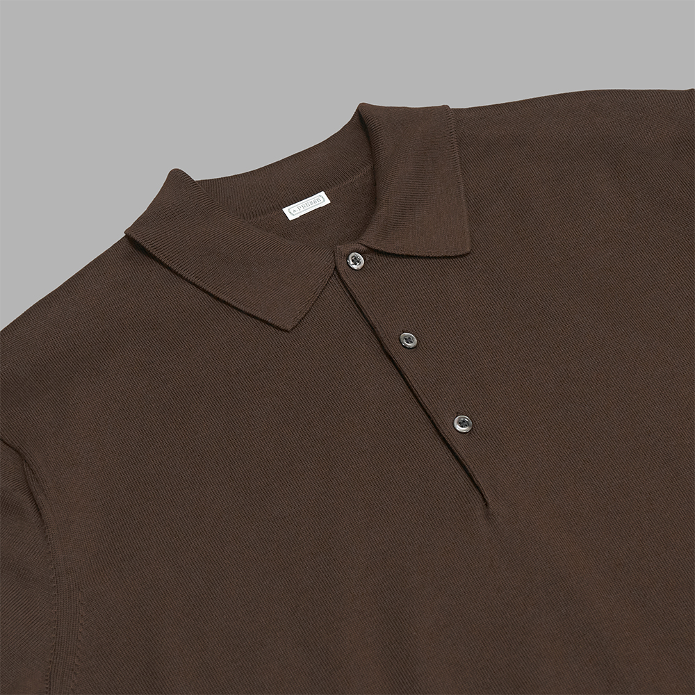 A.PRESSE / Cotton Knit S/S Polo Shirt (Brown) | twelve