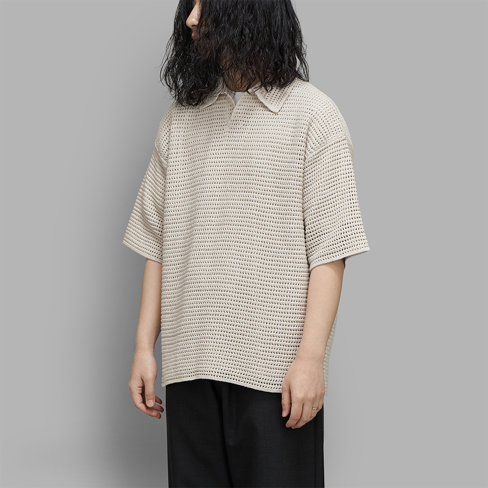 AURALEE / Tussah Silk Cotton Mesh Knit Skipper Polo (Ivory)