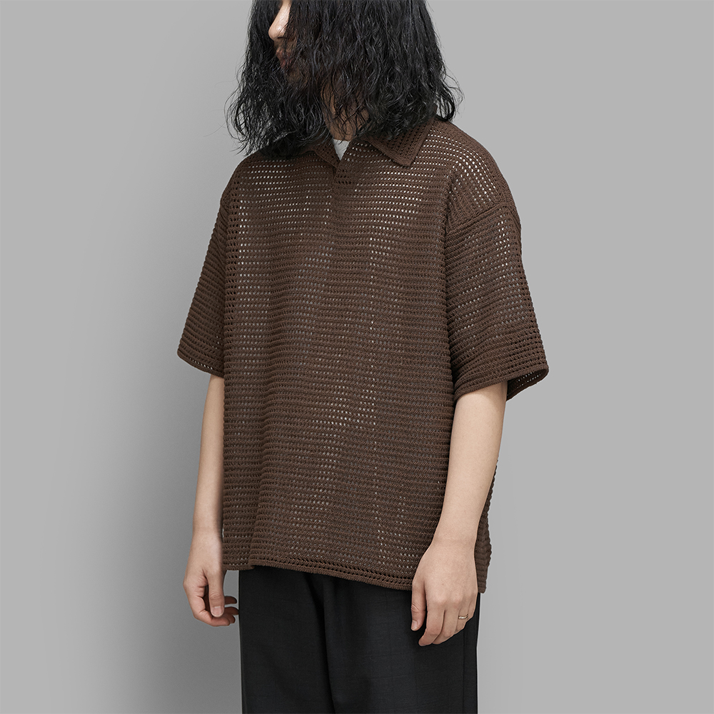 AURALEE / Tussah Silk Cotton Mesh Knit Skipper Polo (Brown)