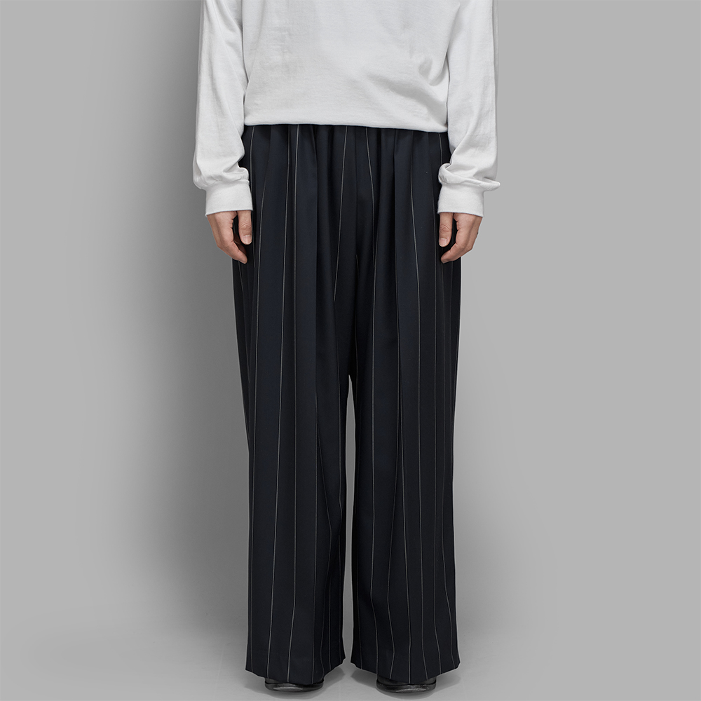 POSTELEGANT / Wool Ex Wide Trousers (Navy Stripe)