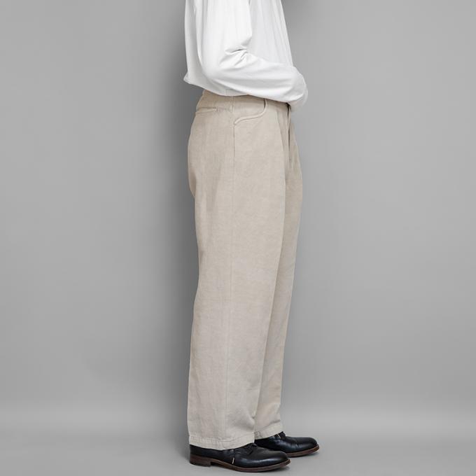 FARAH / Two Tuck Wide Tapered Pants (Cotton Linen Twill-Beige 