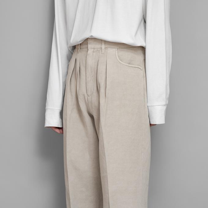 FARAH / Two Tuck Wide Tapered Pants (Cotton Linen Twill-Beige 