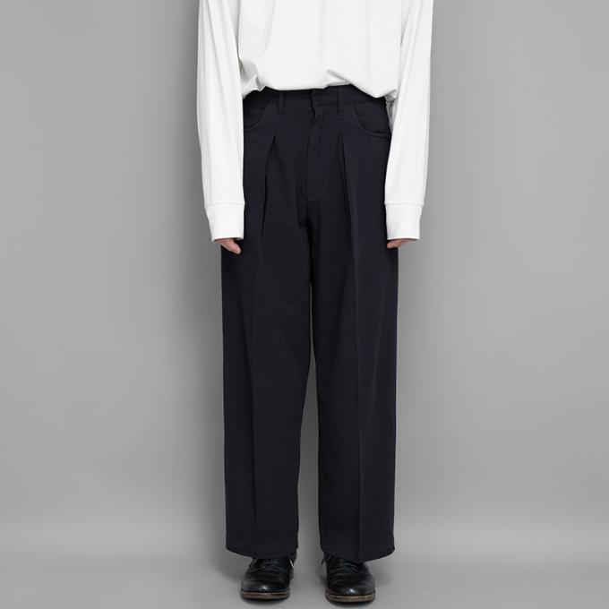 FARAH / One Tuck Wide Pants (Cotton Twill-Navy)
