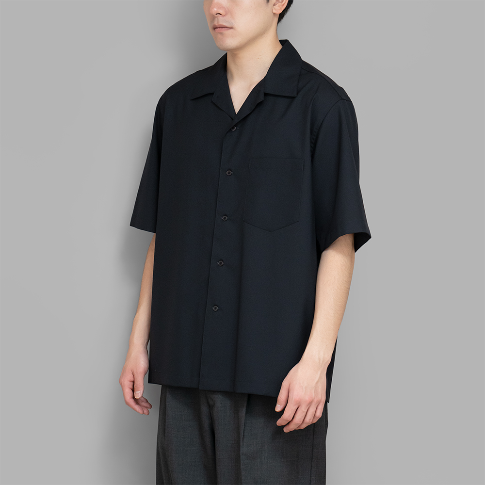 AURALEE / Super Fine Tropical Wool Open Collar Half Sleeved Shirt (Top Dark Navy)