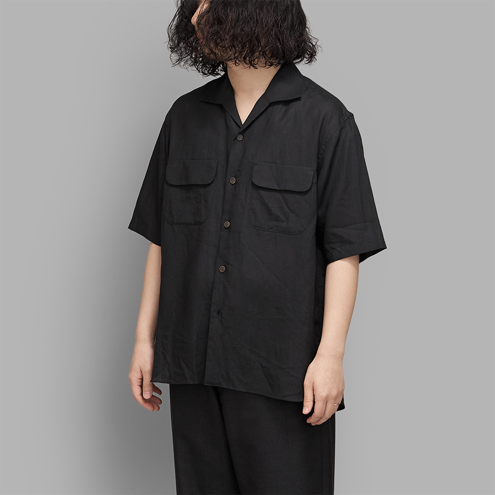 calmlence / Classic Open Collar SS Shirt  (Black)