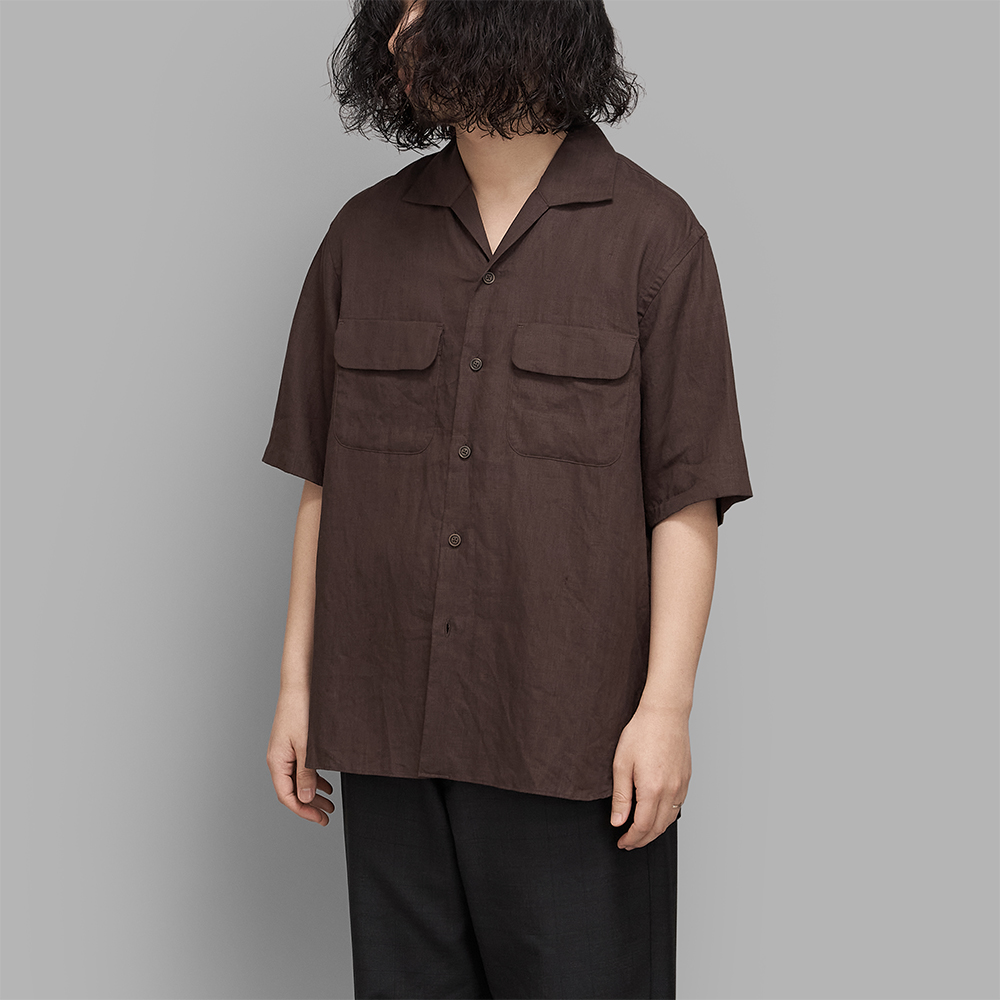 calmlence / Classic Open Collar SS Shirt  (D.Brown)