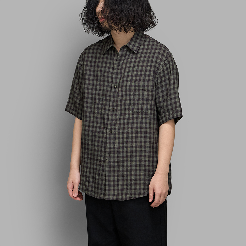 calmlence / Regular Collar SS Shirt (Gray/Brown)