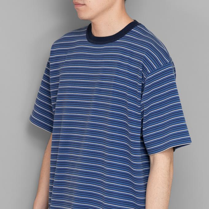 scair / Multi Border Knit T-Shirts (Blue) | twelve