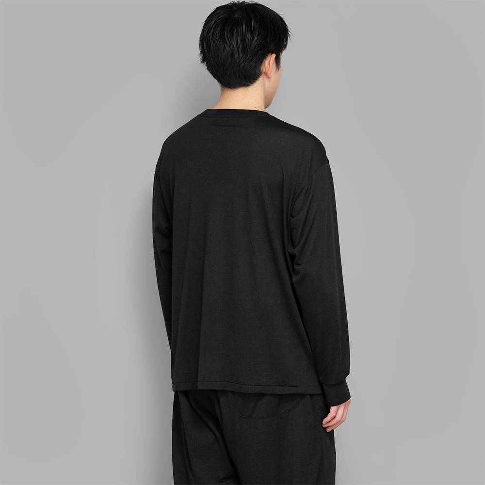 COMOLI サマー ウール 長袖クルー, Border – Navyblue