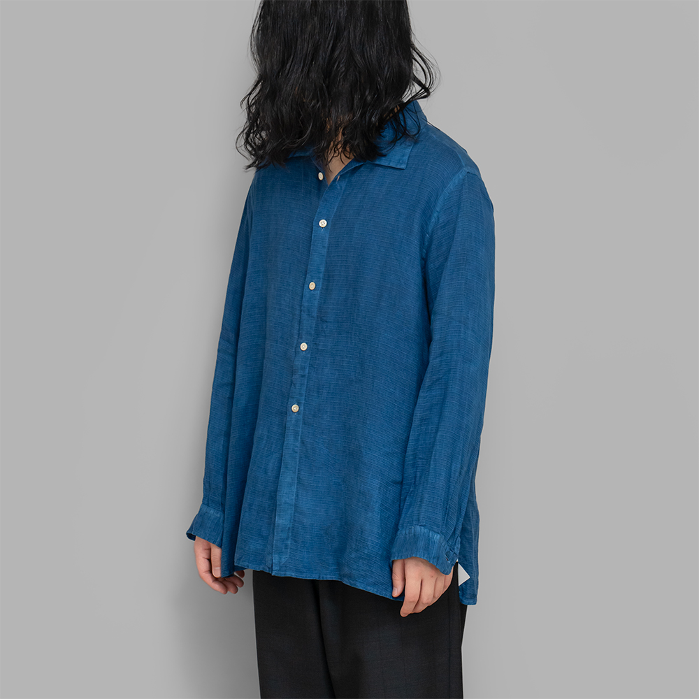 Aquellos Ojos Verdes / Classic Open Collar Shirt (Luxe linen-Light Indigo Dye)