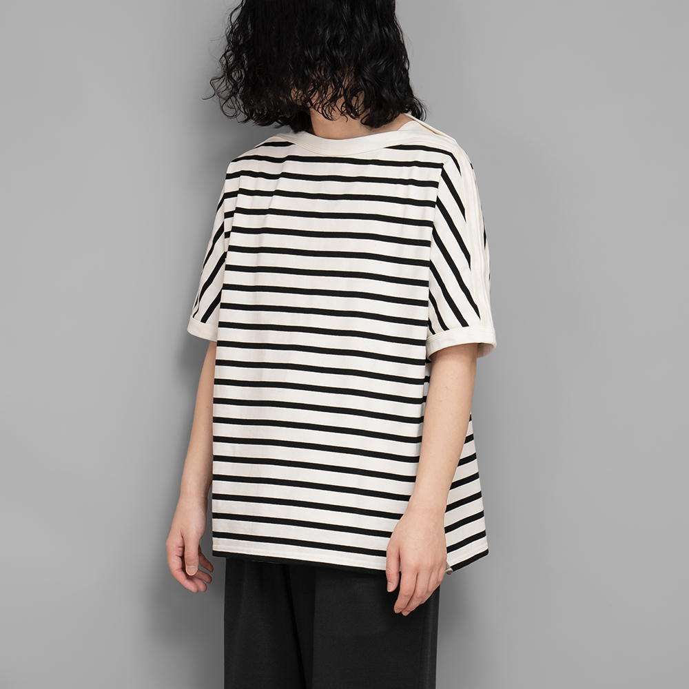 ANSNAM / ボートネックTシャツ (White × Black)