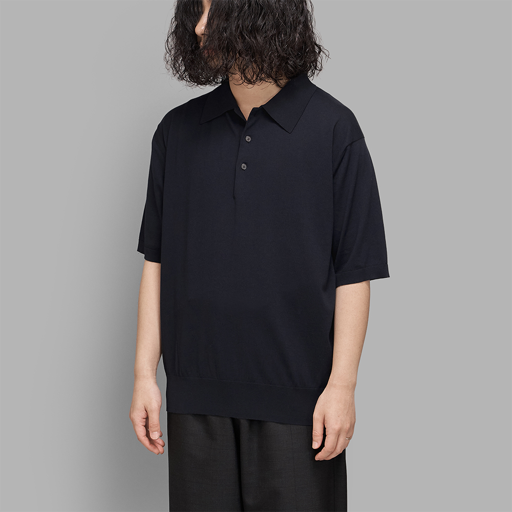 AURALEE / Giza High Gauge Knit Polo (Dark Navy) | twelve