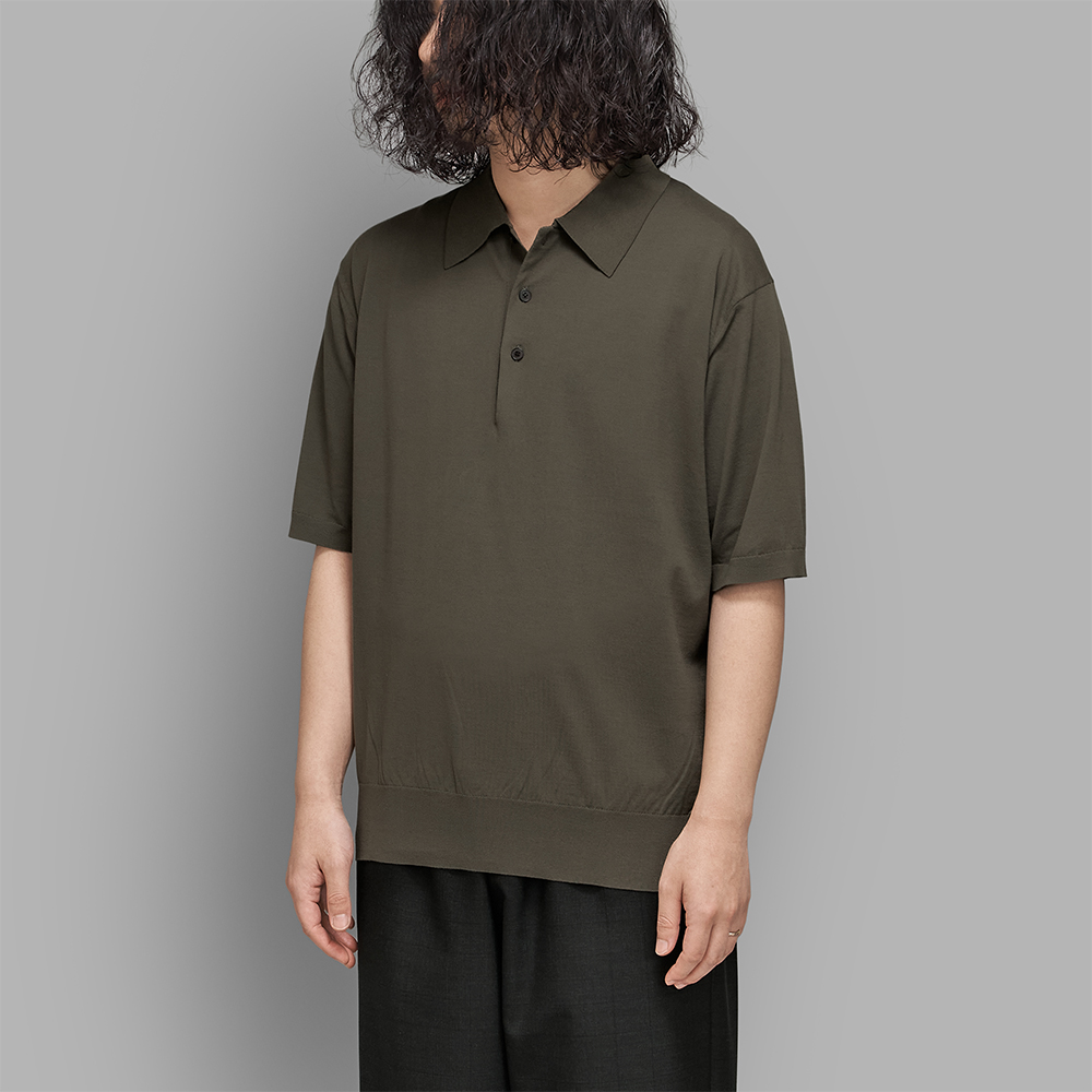 AURALEE / Giza High Gauge Knit Polo (Olive Gray) | twelve