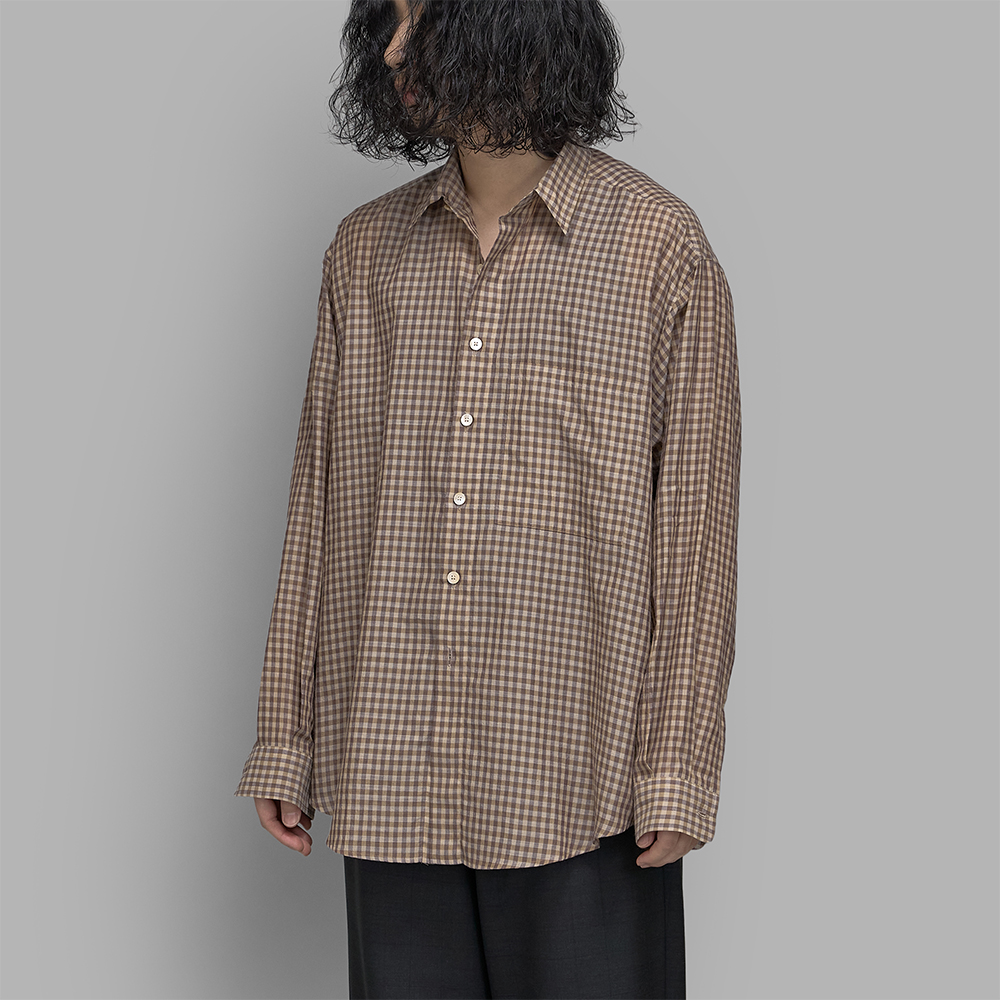 AURALEE / Airy Light Cotton Check Big Shirt (Brown Gingham Check