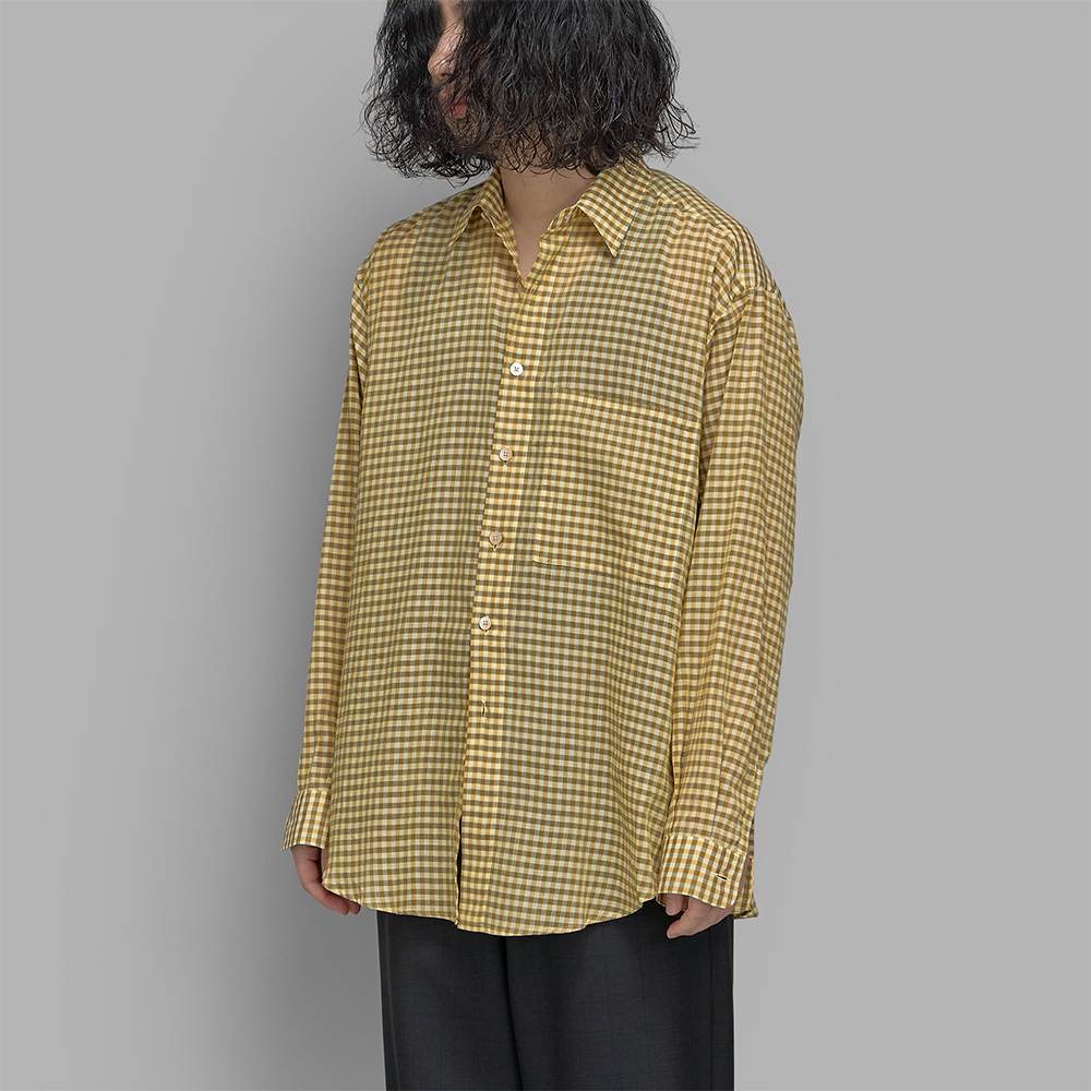 AURALEE / Airy Light Cotton Check Big Shirt (Mustard Gingham Check