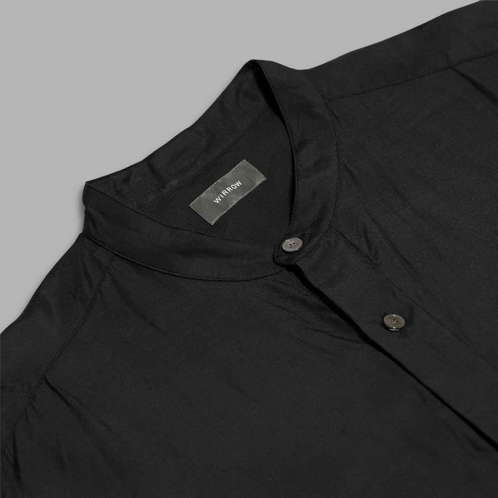 WIRROW / Cupro Cotton Stand Collar Shirt (Black) | twelve