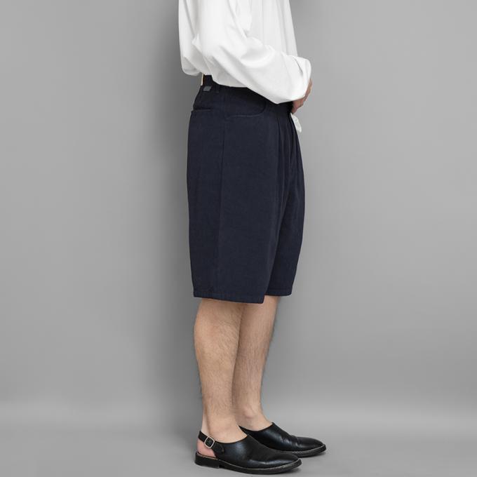 FARAH / Two Tuck Wide Shorts (Cotton Linen Twill-Navy) | twelve