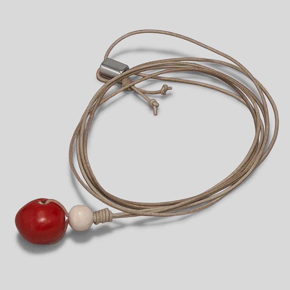 m’s braque / Leather Cord Ceramic&Woods Necklace (Red)