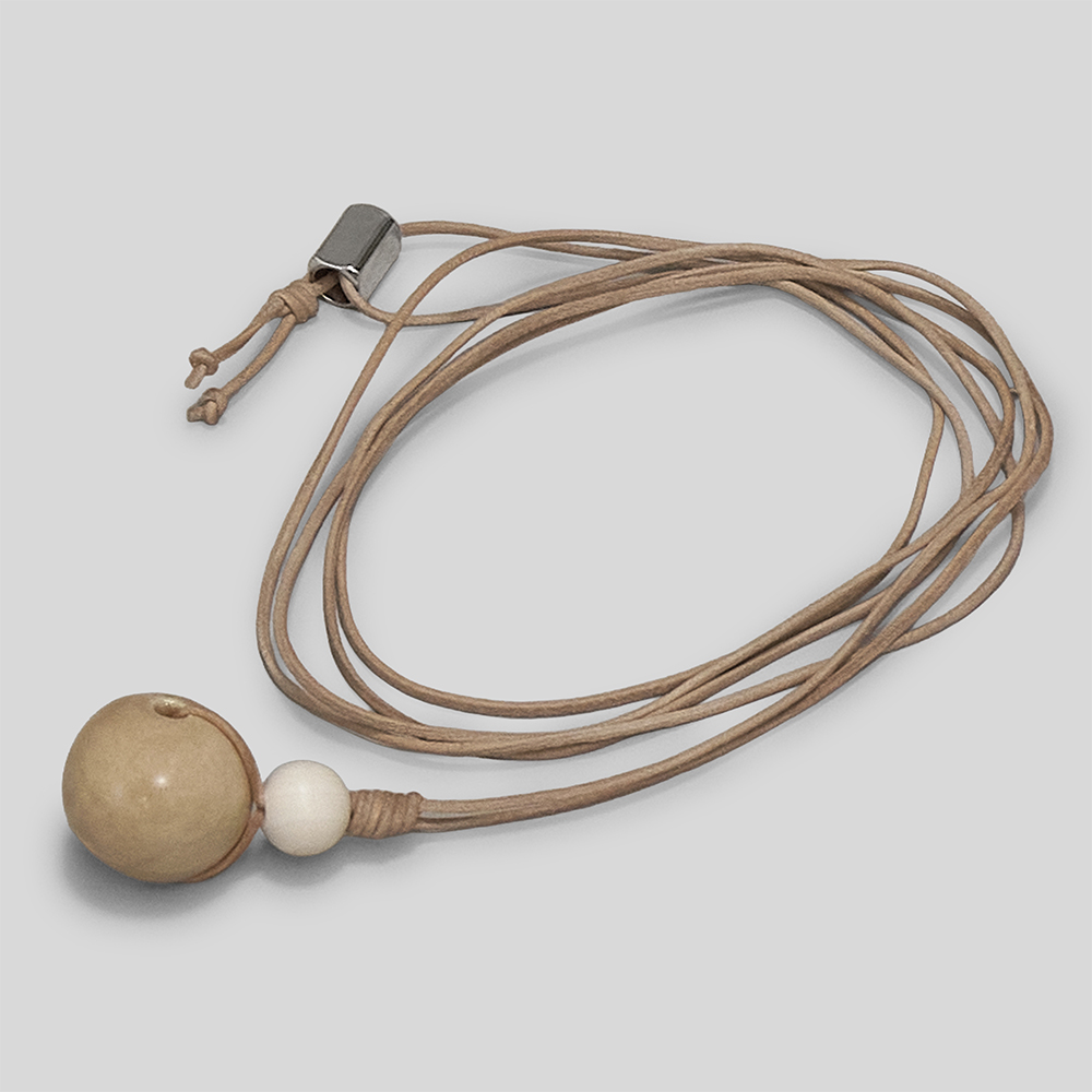 m’s braque / Leather Cord Ceramic&Woods Necklace (Beige)