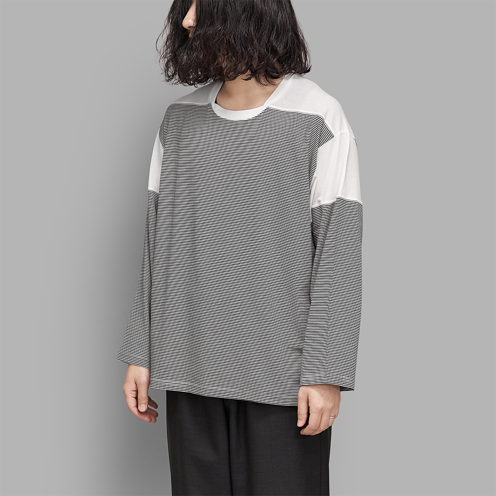 ANSNAM / マリンボーダー9部袖Tシャツ