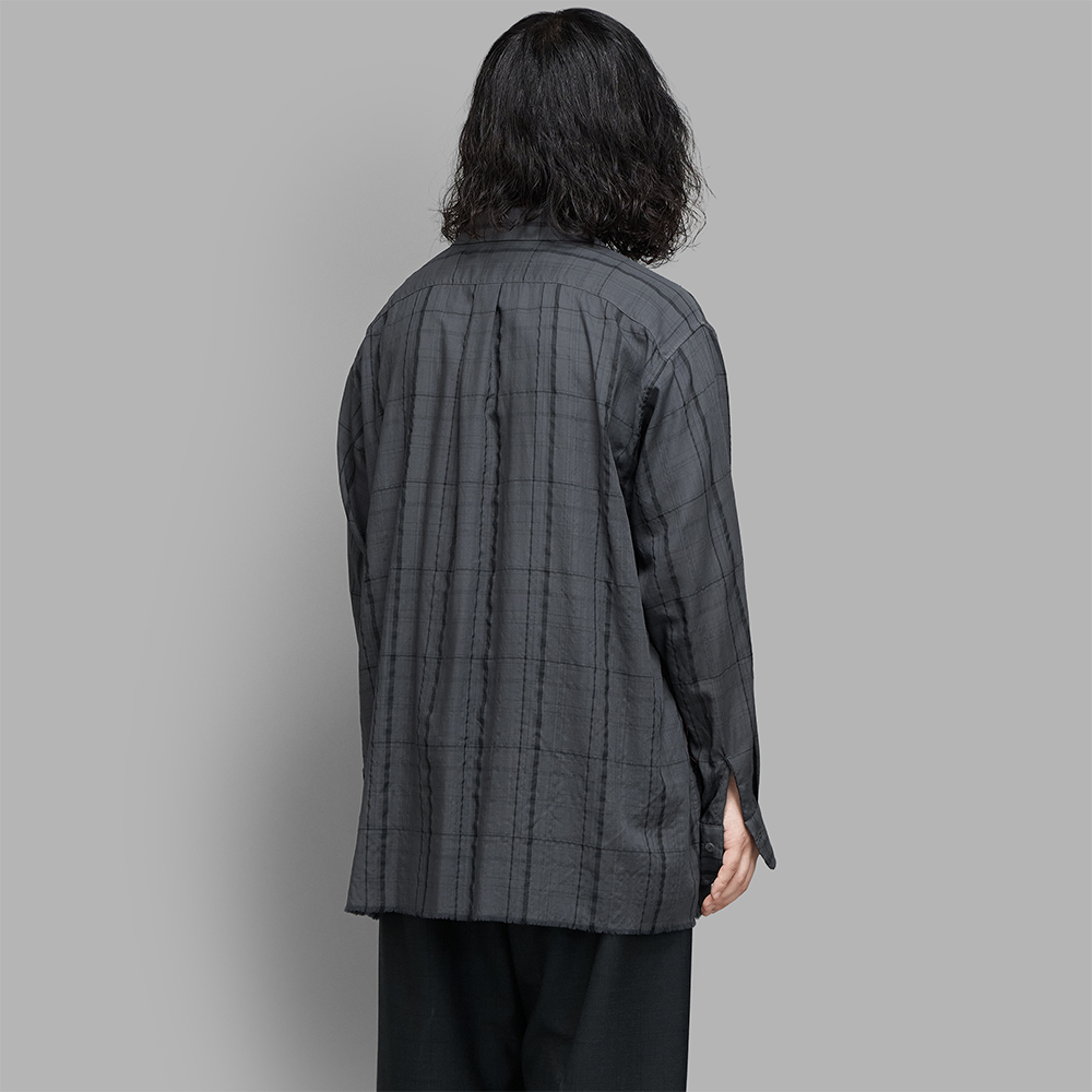 MAATEE&SONS / Open Collar フリンジ H Wool Check (Chacoal) | twelve