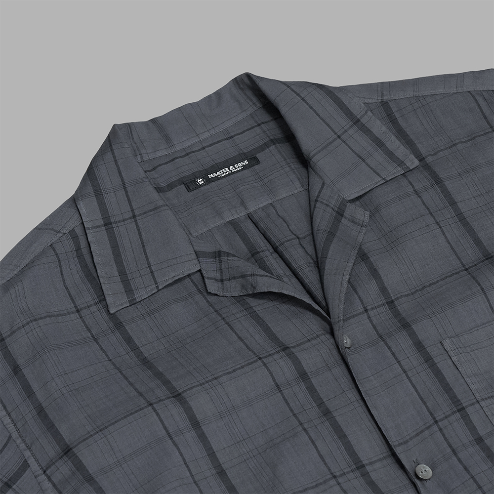 MAATEE&SONS / Open Collar フリンジ H Wool Check (Chacoal) | twelve