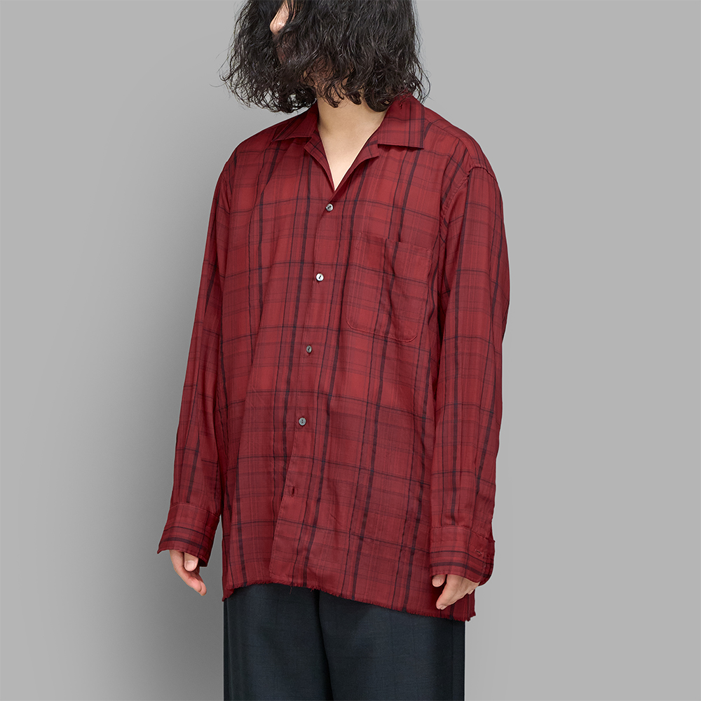 MAATEE&SONS / Open Collar フリンジ H Wool Check (Red) | twelve
