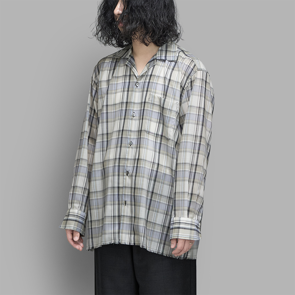maatee&sons h wool オープンカラーシャツ　アイボリーチェック MAATEE&SONS / Open Collar フリンジ H Wool Check (Mix) | twelve