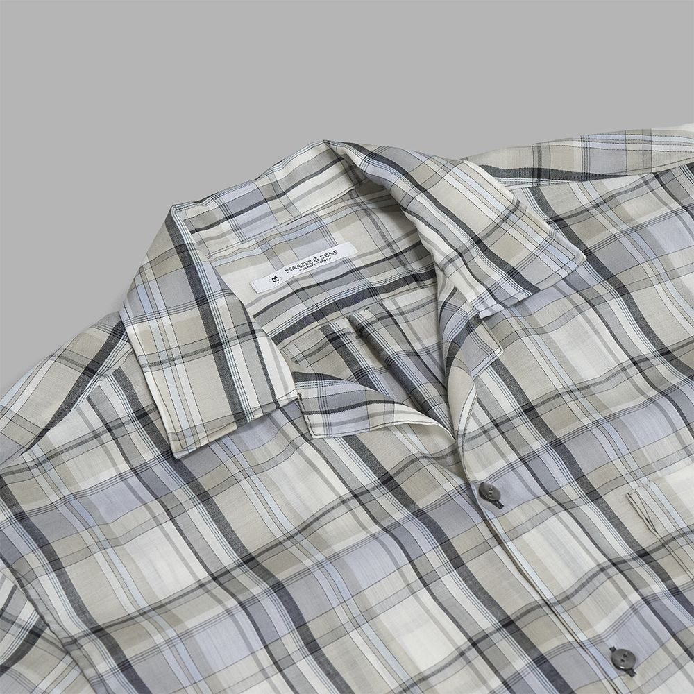 MAATEE&SONS / Open Collar フリンジ H Wool Check (Mix) | twelve
