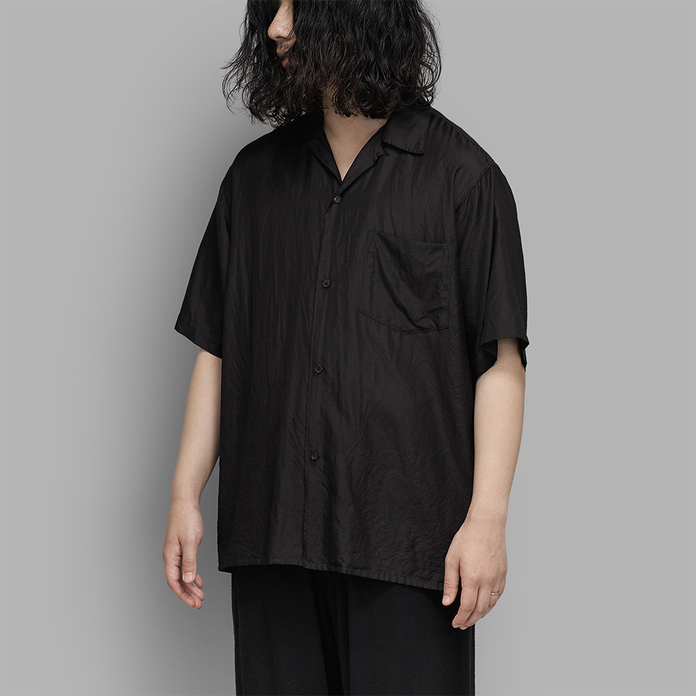 COMOLI / ウールシルク 半袖オープンカラーシャツ (Brown)