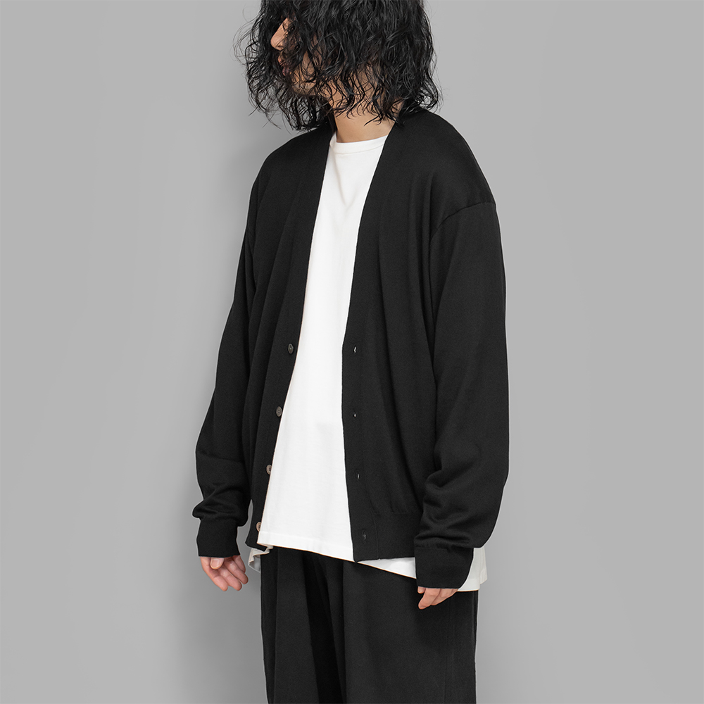 A.PRESSE / Wool Cotton High Gauge Cardigan (Black)