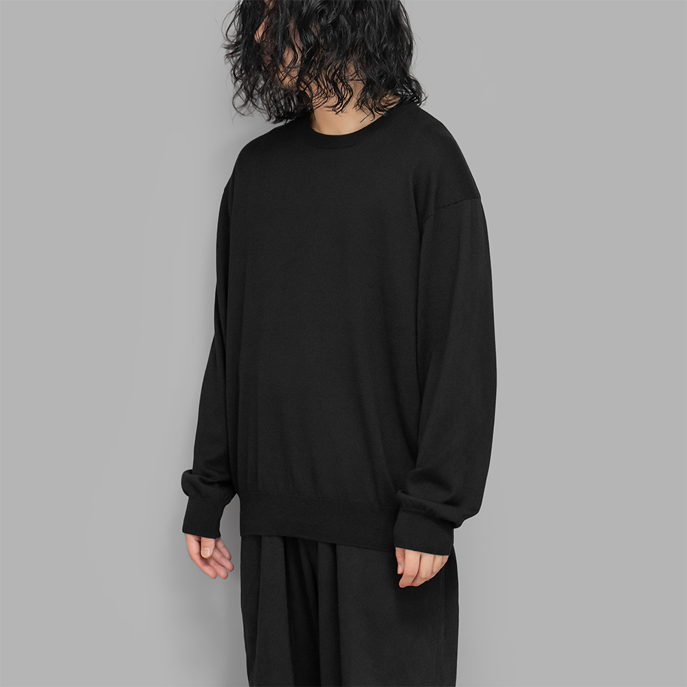 A.PRESSE / Wool Cotton High Gauge Crew Neck Sweater (Black)