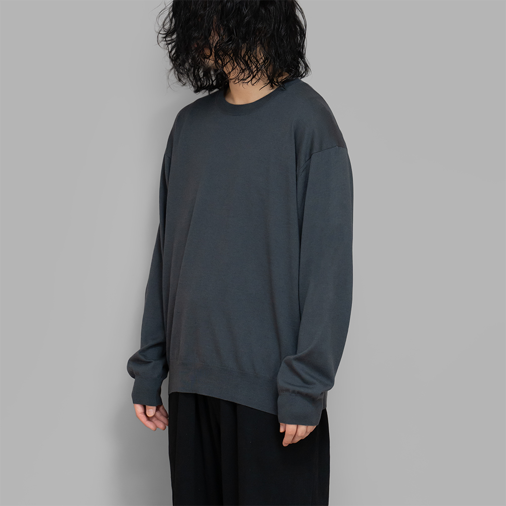 A.PRESSE / Wool Cotton High Gauge Crew Neck Sweater (Gray)