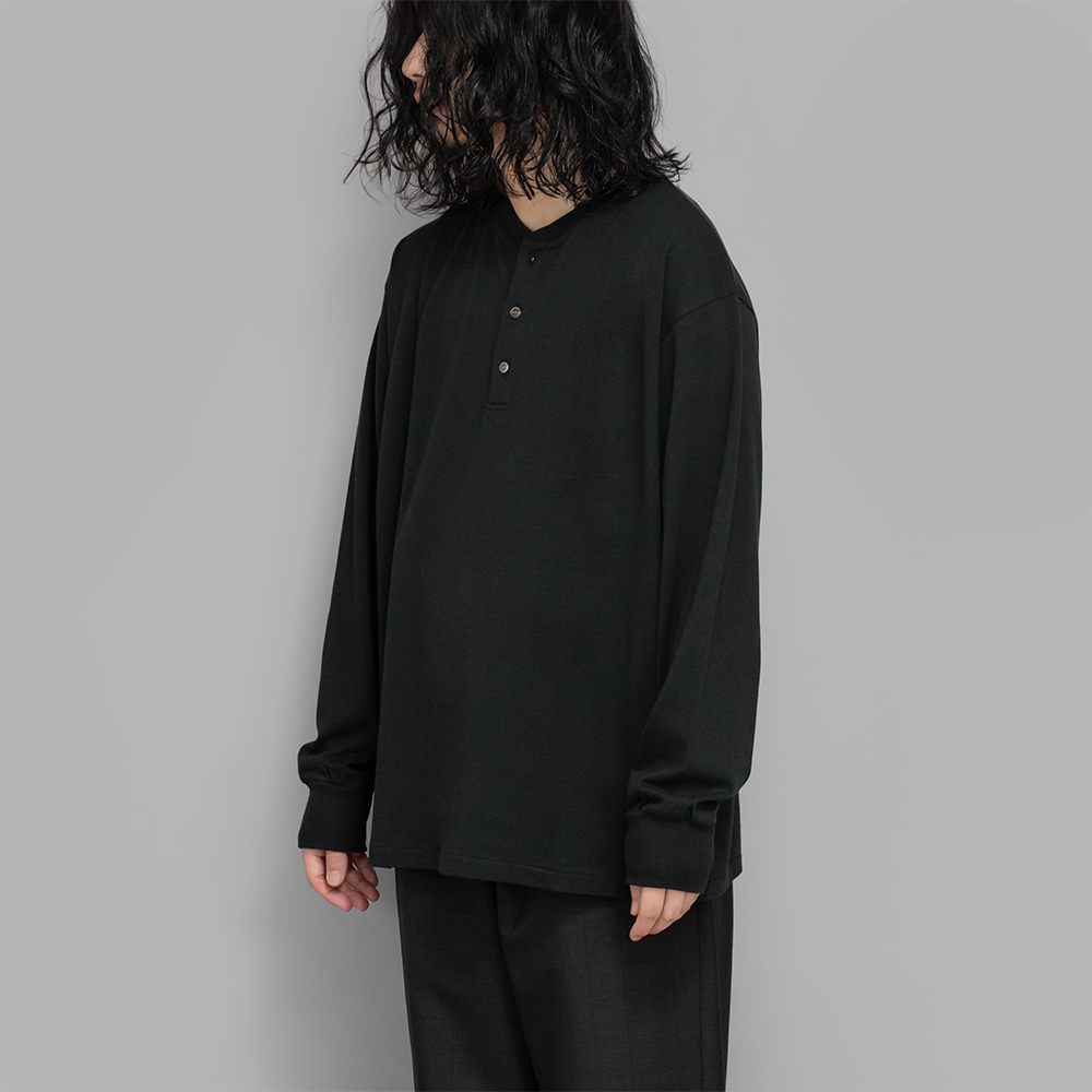 A.PRESSE / Cashmere Blend L/S Henley Neck Shirt (Black)