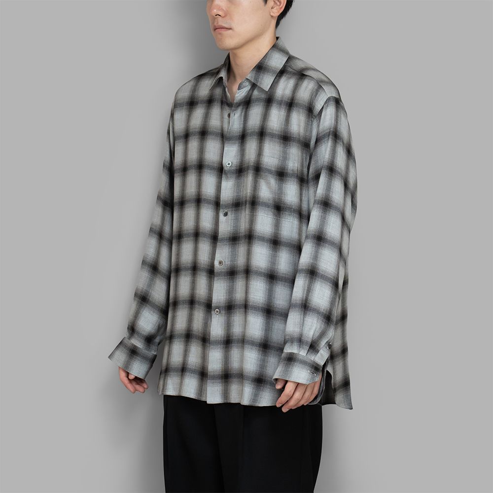 ssstein / Rayon / Lyocell Check Oversized Down Pat Shirt (Black Ombre)