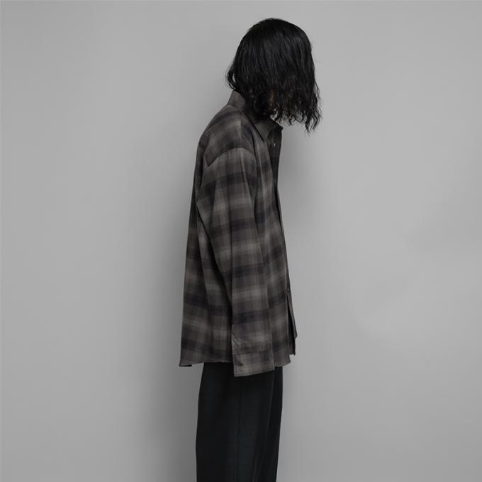 stein / Oversized Cotton Flannel Shirt (Grey Khaki Check) | twelve