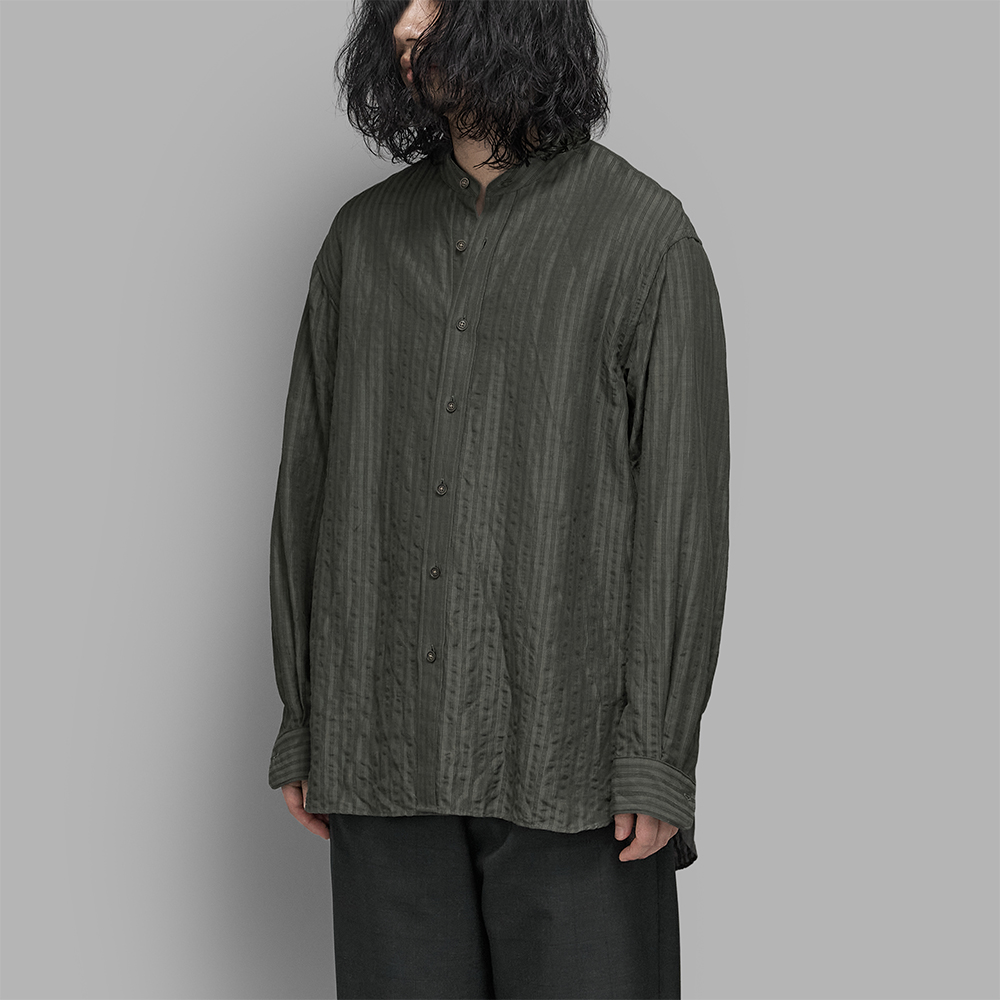 calmlence / Band Collar Shirt (Charcoal Stripe)