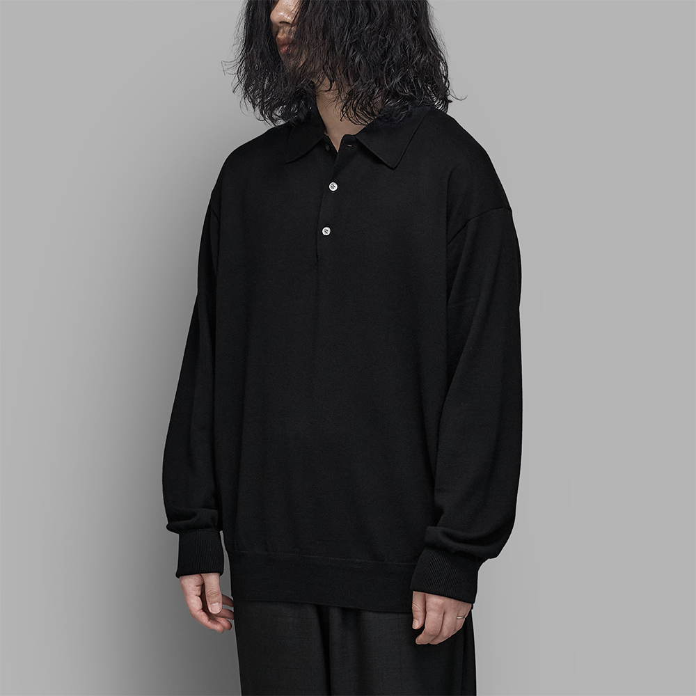 A.PRESSE / Wool Knit L/S Polo Shirts (Black)