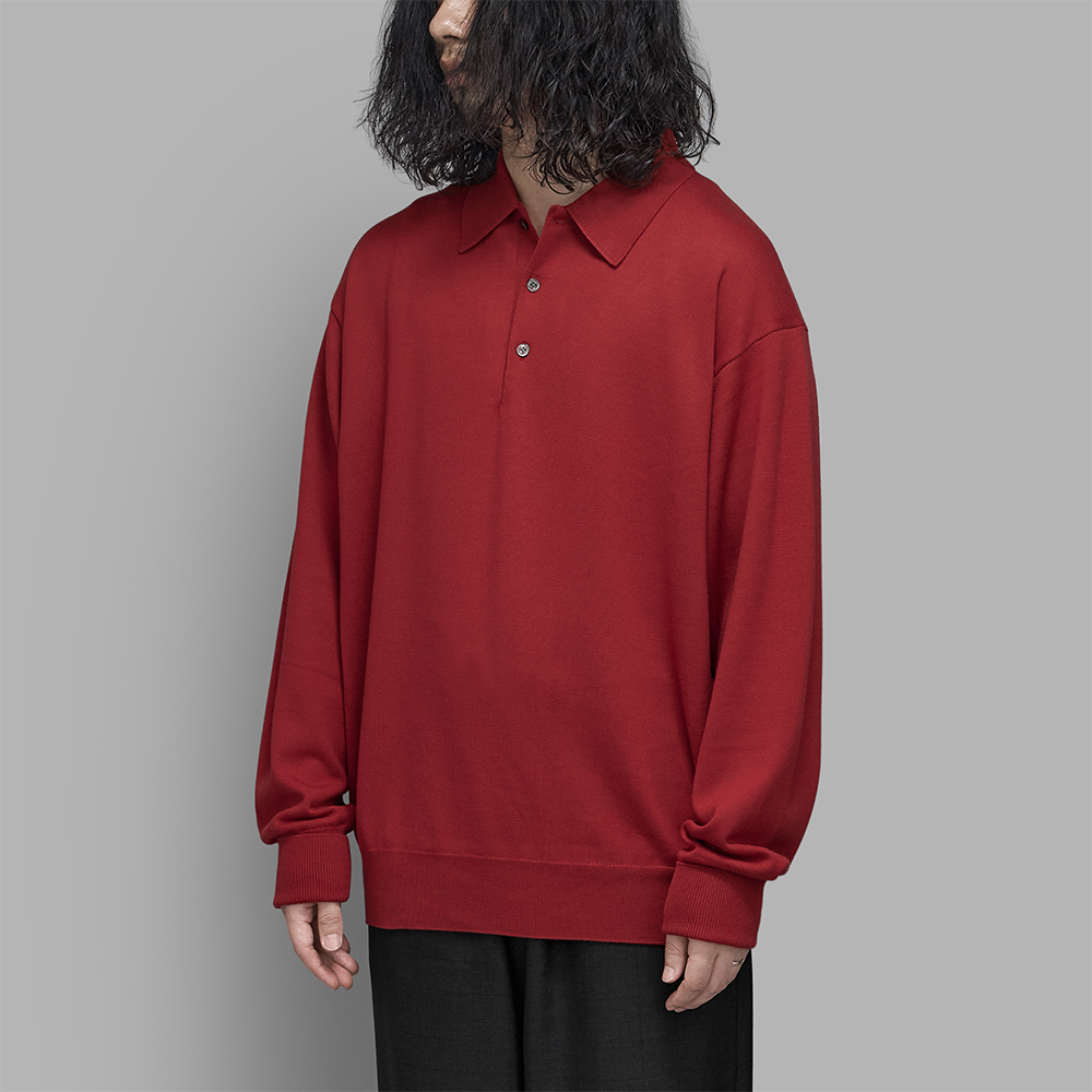 A.PRESSE / Wool Knit L/S Polo Shirts (Red)