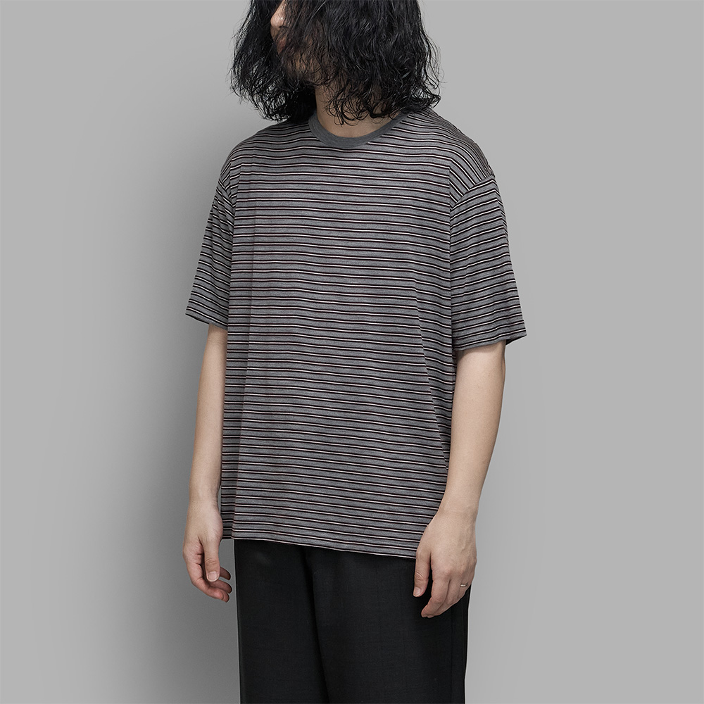 AURALEE / Soft Smooth Wool Stripe Jersey Tee (Gray Stripe)