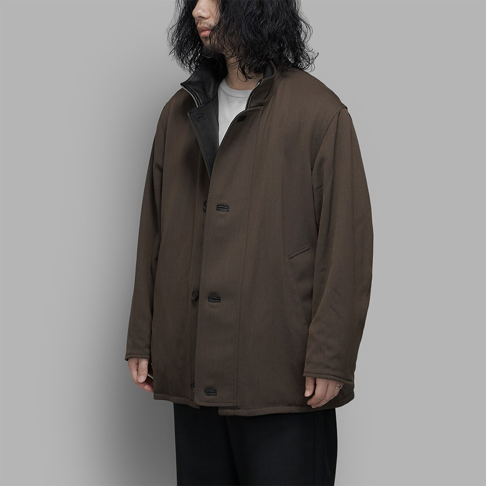 AURALEE / Reversible Wool Twisted Twill / Sheep Leather Half Coat (Brown Chambray Black)