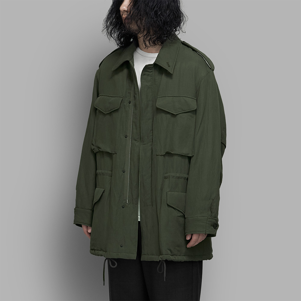 AURALEE / Brushed Silk Linen Satin Padded Military Blouson