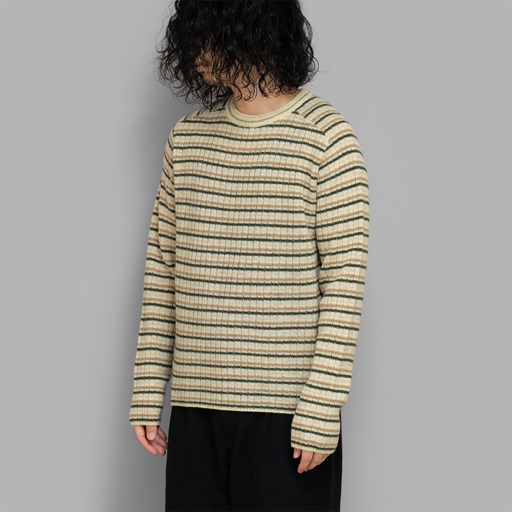 AURALEE / Shetland Wool Cashmere Rib Knit P/O (Beige Stripe)
