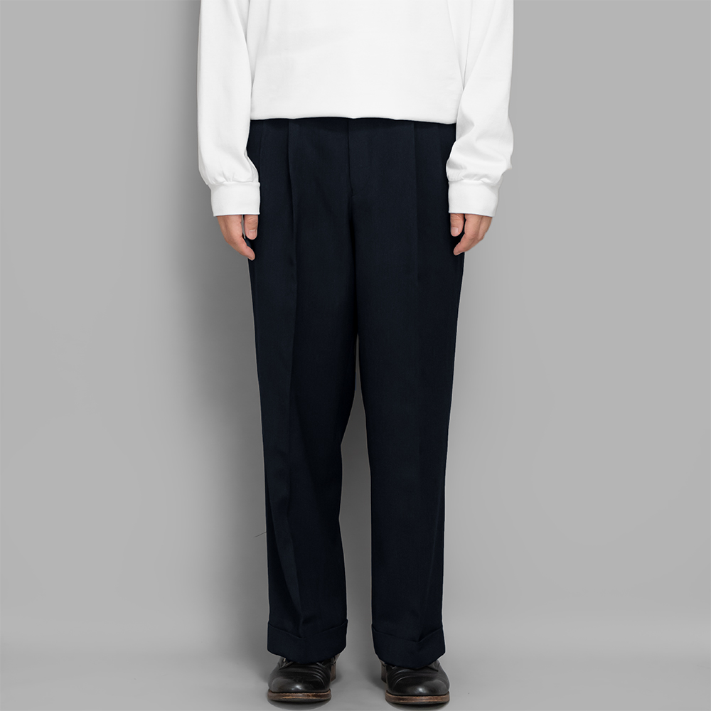 A.PRESSE / Wool Wide Tapered Trousers (Navy)