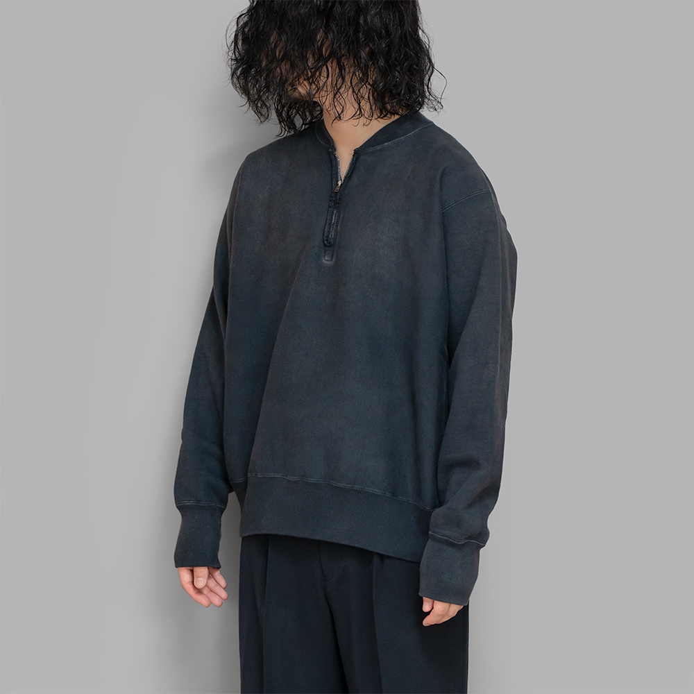 A.PRESSE / Vintage Half Zip Rib Collar Sweatshirt (Black)