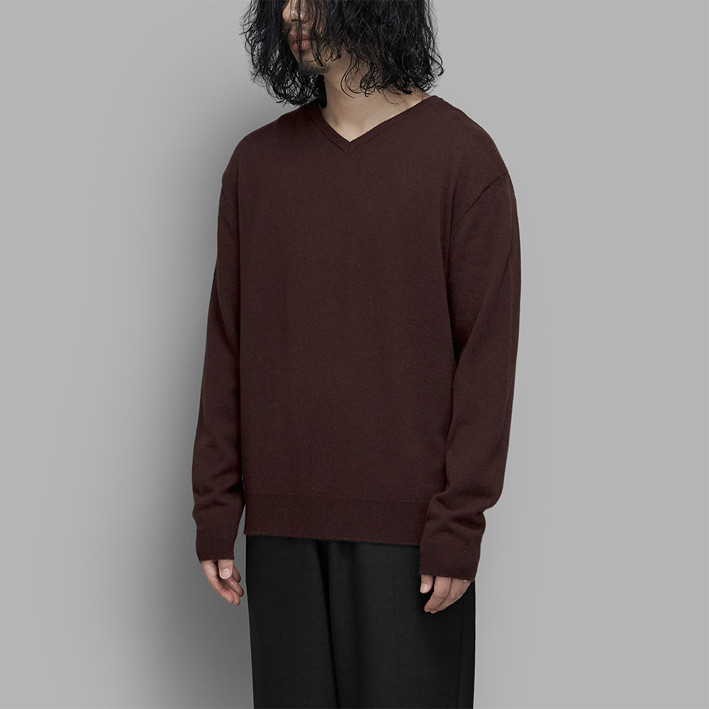 ENCOMING / Knitted V Neck Jumper (Brown)