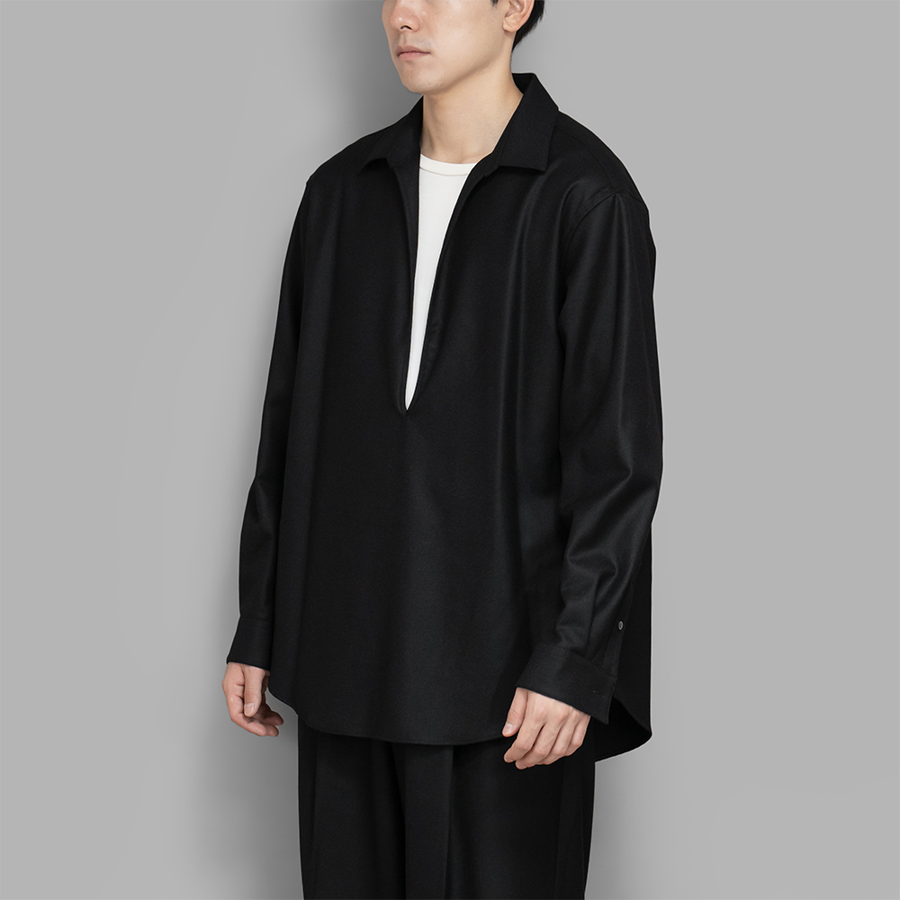 ssstein / Wool Flannel Oversized Skipper Shirt (Black)