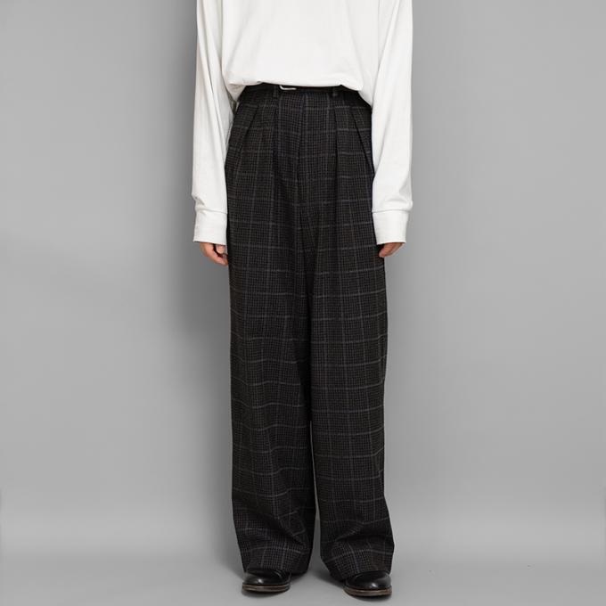 m’s braque / Tuck Wide Pants (Brown Check)