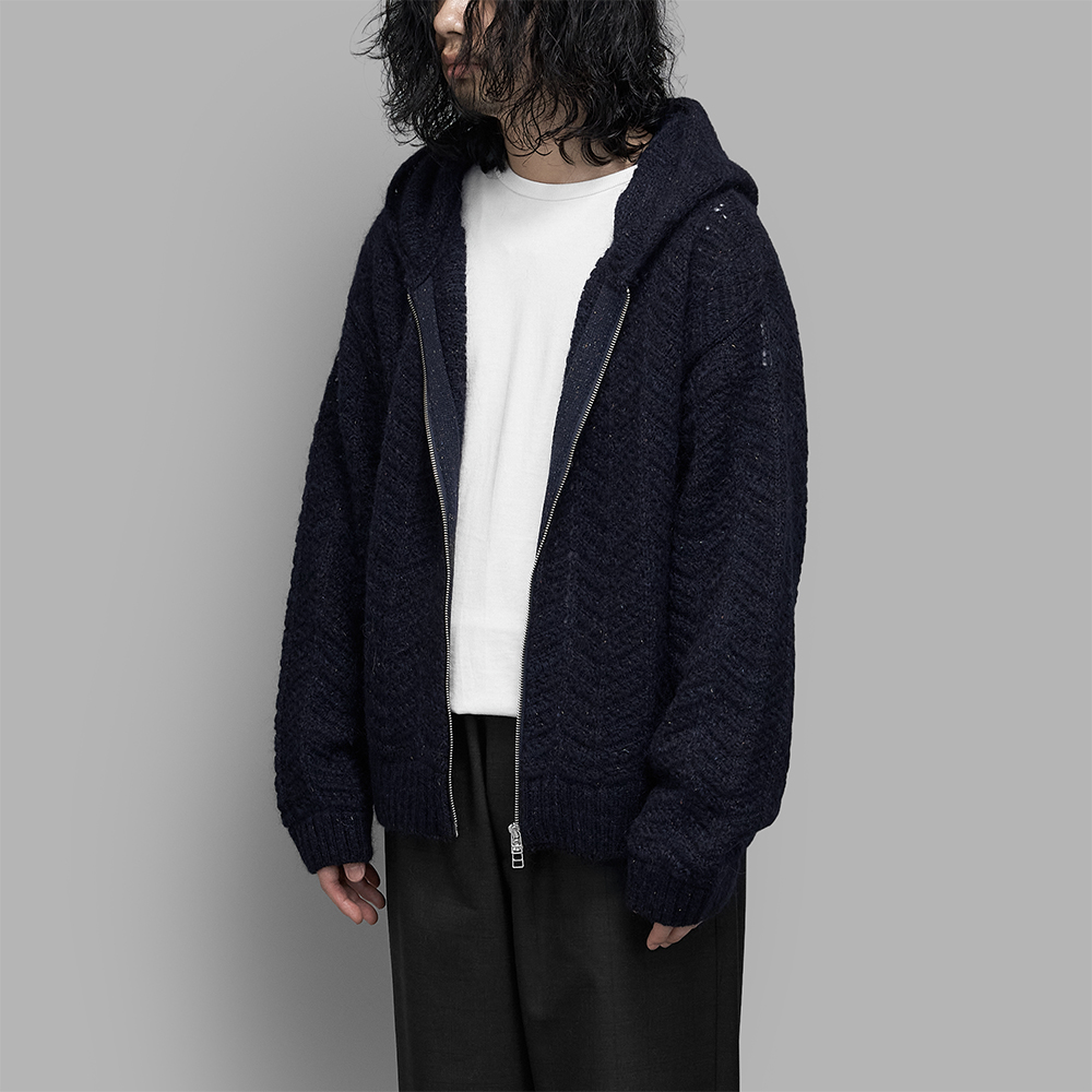 ENCOMING / Knitted Mohair Hoodie (Navy)